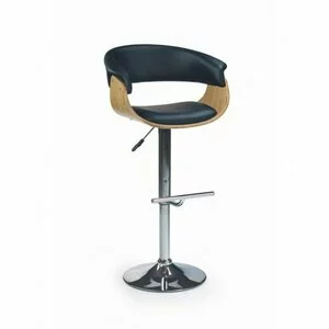Scaun bar H45, confort sporit și design modern, cadru metalic, 59x46x90-112 cm, stejar deschis/negru