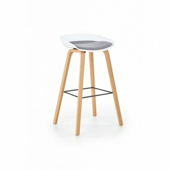 Scaun bar H86, scaun rotativ, design ergonomic, cadru metalic, 43x42x81/76 cm, alb/gri picture - 2