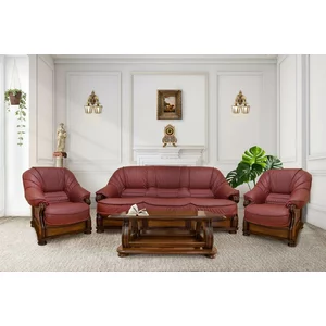 Set hol Carlo 3-1-1 din lemn masiv fag și tei cu tapițerie roșu burgund și masă opțională