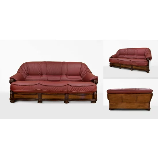 Set hol Carlo 3-1-1 din lemn masiv fag și tei cu tapițerie roșu burgund și masă opțională picture - 2