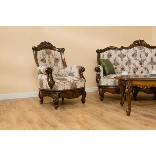 Set hol Milly 3-1-1 din lemn masiv cu sculptură clasică și tapițerie moale, finisaj elegant picture - 2