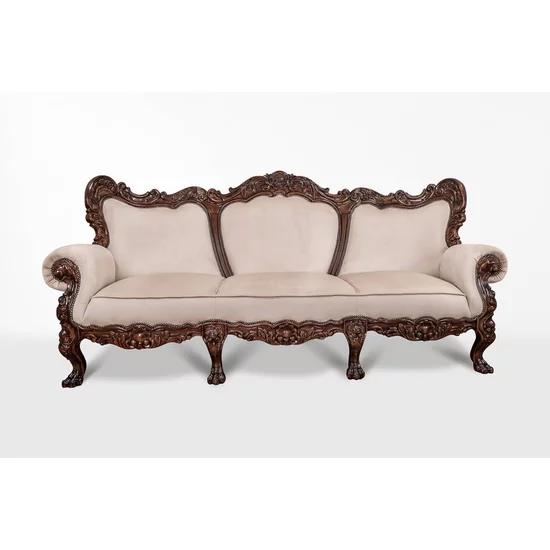 Set hol Sonia 3-1-1 din lemn masiv sculptat manual cu tapițerie din stofă decorativă picture - 5