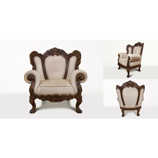 Set hol Sonia 3-1-1 din lemn masiv sculptat manual cu tapițerie din stofă decorativă picture - 7