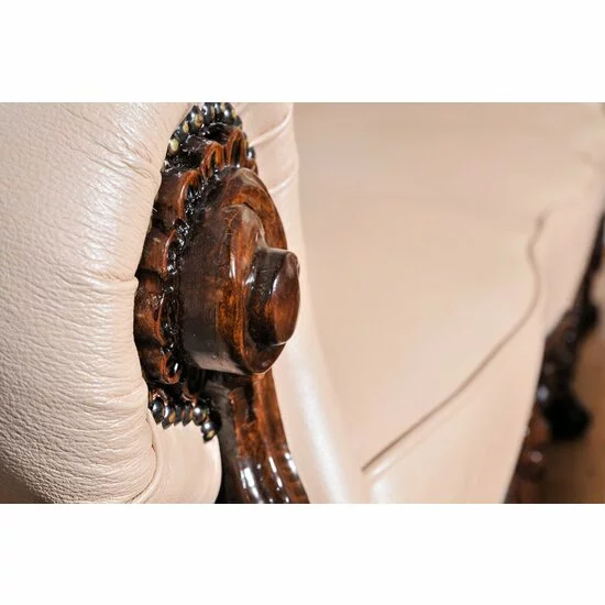 Set hol Sonia 3-1-1 din lemn masiv sculptat manual cu tapițerie din stofă decorativă picture - 4