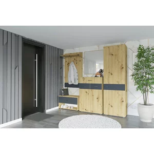 Hol Urban 1, set complet mobilier hol, dulap cu bară, pantofar și comodă cu sertare, PAL melaminat + MDF, 196x150x38 cm, personalizabil