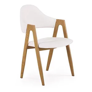 Scaun K66, design clasic și cadru stabil, material textil, 45x48x93 cm, alb / stejar