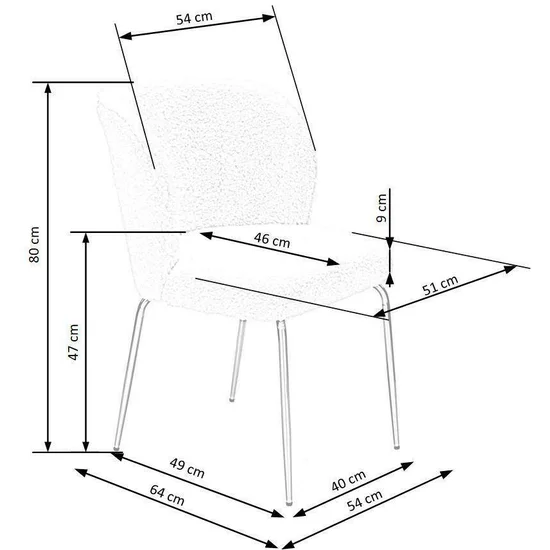 Scaun K474 tapițat, șezut confortabil, picioare metalice, 54x64x80 cm, crem picture - 8