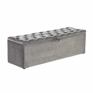 Bancă cu ladă de depozitare Hadise, tapițată stofă premium, spațiu generos, 141x49x43 cm, gri