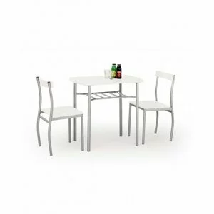 Set masă Lance cu 2 scaune, design minimalist și funcțional, MDF lucios, 82x50x75 cm, alb