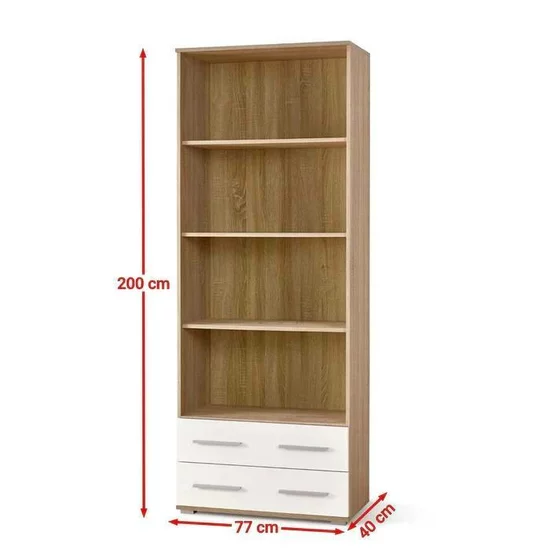 Bibliotecă Lima REG3, structură modernă, PAL laminat lucios, 77x40x200 cm, alb-Sonoma picture - 2