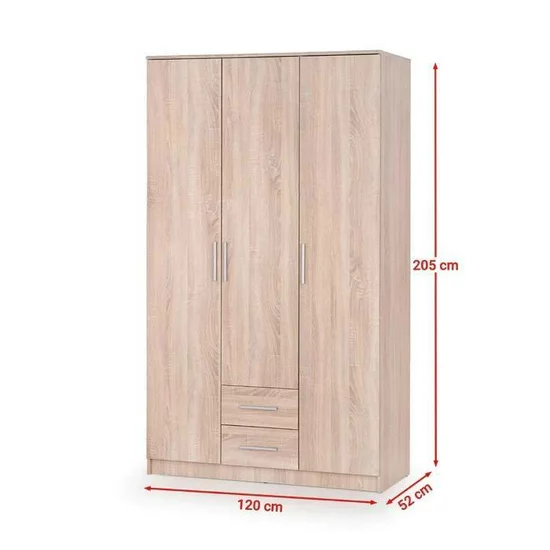 Dulap Lima S3, compartimentare eficientă, PAL laminat, 120x52x205 cm, Sonoma picture - 2