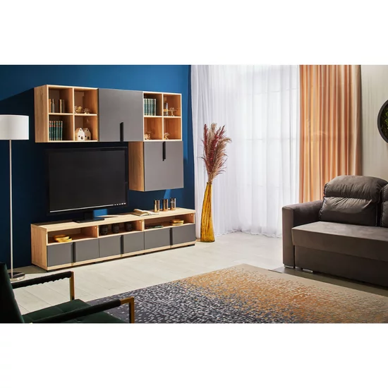 Living Duet, gri - bardolino, compact cu dulapuri si comodă TV, PAL Melaminat picture - 2