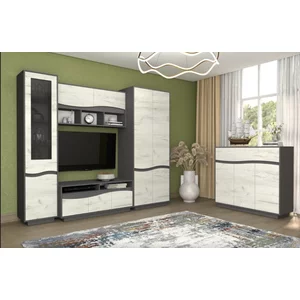 Living Geneva Modular, PAL Laminat, 335x50x207 cm, Gri Grafit și Stejar Craft Alb