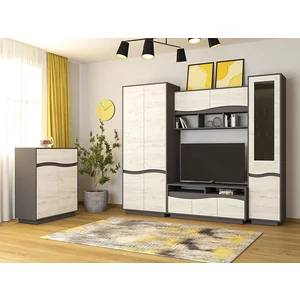 Living Geneva Modular, PAL Laminat, 335x50x207 cm, Gri Grafit și Stejar Craft Alb