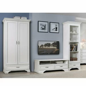 Living Idento 4, set complet mobilier clasic, vitrină(REG1W1S) , comodă TV(RTV2S) și dulap (SZF2D1S), alb