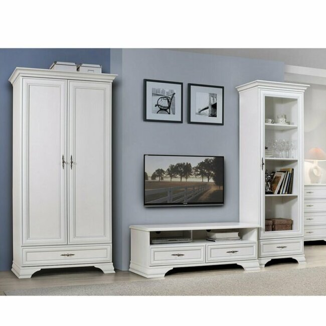 Living Idento 4, set complet mobilier clasic, vitrină(REG1W1S) , comodă TV(RTV2S) și dulap (SZF2D1S), alb