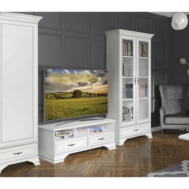 Set living Idento 3 alb alpin, vitrină, comodă TV, dulap 1 ușă, stil clasic, 210x99,5x44 cm, PAL