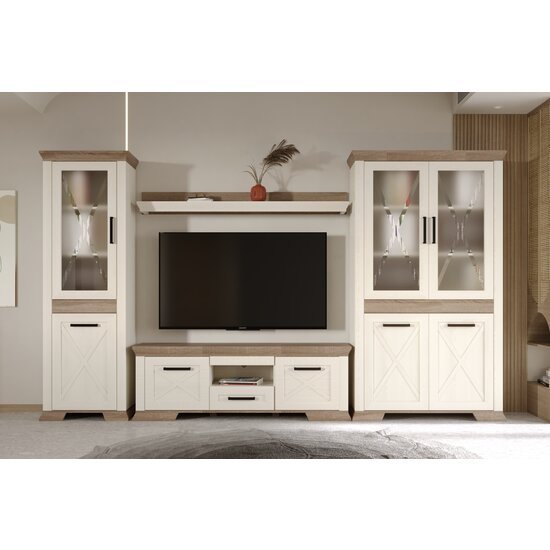 Living Marsel, Set Modular Cu Vitrină, Comodă RTV, Rafturi Și Spații Depozitare, MDF/PAL, Alb Frasin picture - 4