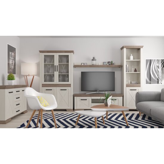 Living Marsel, Set Modular Cu Vitrină, Comodă RTV, Rafturi Și Spații Depozitare, MDF/PAL, Alb Frasin picture - 5