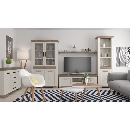 Living Marsel, Set Modular Cu Vitrină, Comodă RTV, Rafturi Și Spații Depozitare, MDF/PAL, Alb Frasin picture - 5
