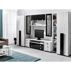 Set living Oscar modular cu 7 module, PAL melaminat și mânere MDF, alb samoa