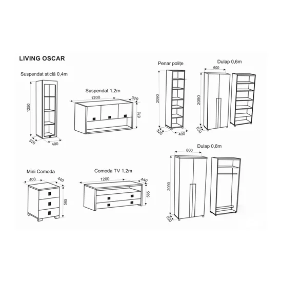 Set living Oscar modular cu 7 module, PAL melaminat și mânere MDF, alb samoa picture - 4