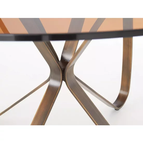 Masă Lungo rotundă, blat din sticlă securizată și picioare metalice, sticlă și oțel vopsit, 120x76 cm, maro/auriu antic picture - 4