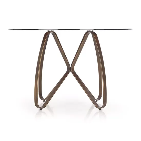 Masă Lungo rotundă, blat din sticlă securizată și picioare metalice, sticlă și oțel vopsit, 120x76 cm, maro/auriu antic picture - 3