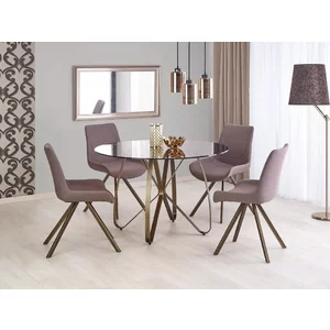 Masă Lungo rotundă, blat din sticlă securizată și picioare metalice, sticlă și oțel vopsit, 120x76 cm, maro/auriu antic