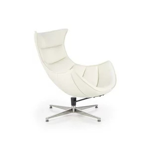 Fotoliu Luxor, spătar ergonomic și design modern, piele și oțel inoxidabil, 86x84x96 cm, alb