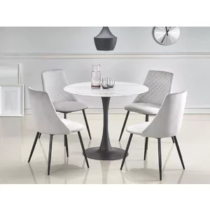 Masă Ambrosio rotundă, blat sticlă marmură albă, structură oțel vopsit, diametru 90x72 cm, alb