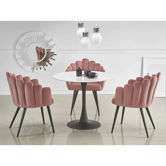 Masă Ambrosio rotundă, blat sticlă marmură albă, structură oțel vopsit, diametru 90x72 cm, alb picture - 4