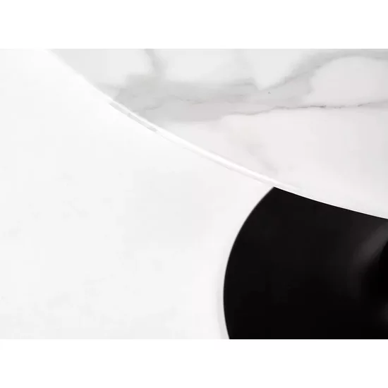 Masă Ambrosio rotundă, blat sticlă marmură albă, structură oțel vopsit, diametru 90x72 cm, alb picture - 3