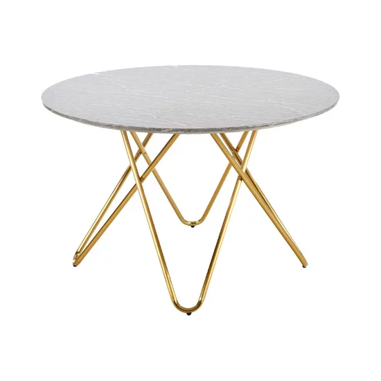 Masă Bonello rotundă, blat MDF marmură gri, structură oțel cromat auriu, diametru 120x76 cm, gri/auriu picture - 2