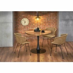 Masă Carmelo rotundă cu blat MDF furniruit și cadru metalic, 100x75 cm, nuc/negru