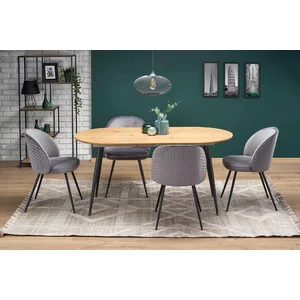 Masă Colorado extensibilă cu blat MDF furniruit și picioare metalice, 120-160x80x74 cm, stejar/negru