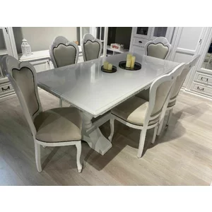 Masă Diana extensibilă, design elegant, material lemn masiv de fag și MDF, 200x278x80 cm, alb