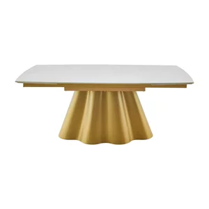 Masă extensibilă 2647A-3 modernă cu picior central auriu/blat alb