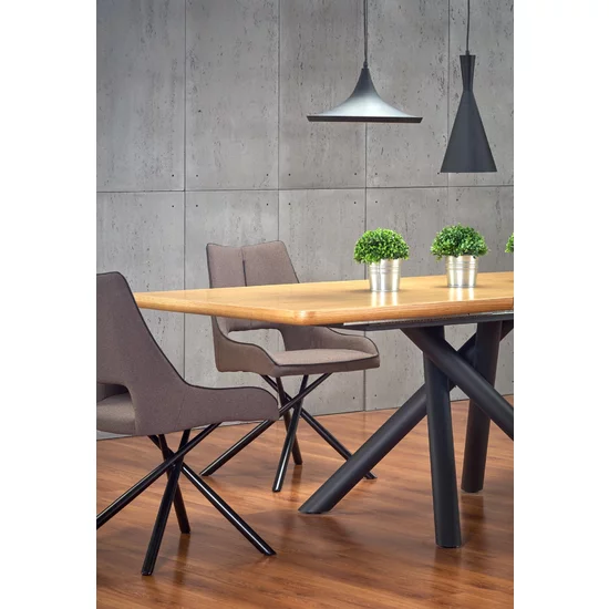 Masă Derrick extensibilă cu blat MDF furniruit și cadru metalic, 160-200x90x75 cm, stejar/negru picture - 3