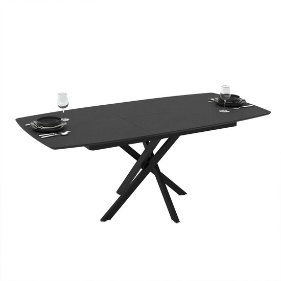 Masă extensibilă Filis, blat MDF alb lucios, bază metalică, 145/185x90x76 cm, Marmo Super Mat picture - 2