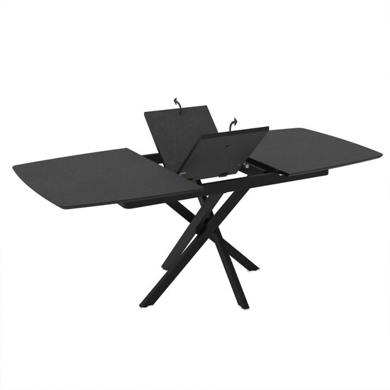 Masă extensibilă Filis, blat MDF alb lucios, bază metalică, 145/185x90x76 cm, Marmo Super Mat picture - 6