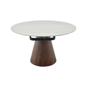 Masă extensibilă rotunda 2648A-3, modernă cu picior conic, textura lemn /blat alb