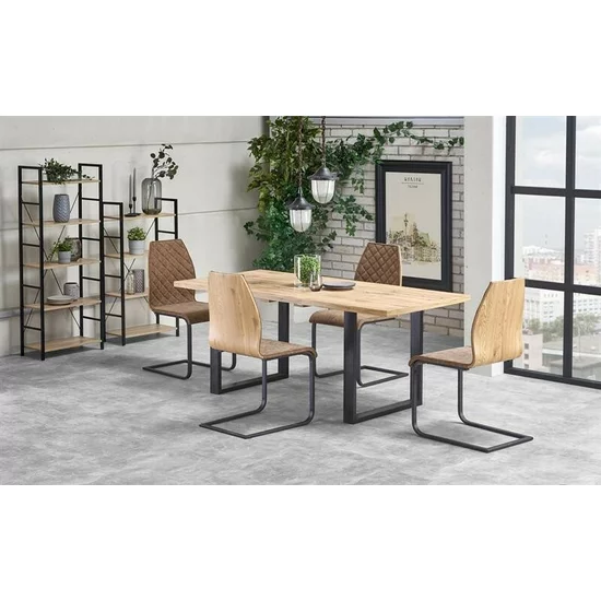 Masă Venom extensibilă cu blat furniruit și margini ABS, structură metalică, 135-185x90x74 cm, stejar/negru picture - 2