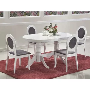 Masă extensibilă Joseph, design clasic, blat MDF lacuit, structură lemn masiv, 150-190x90x77 cm, alb