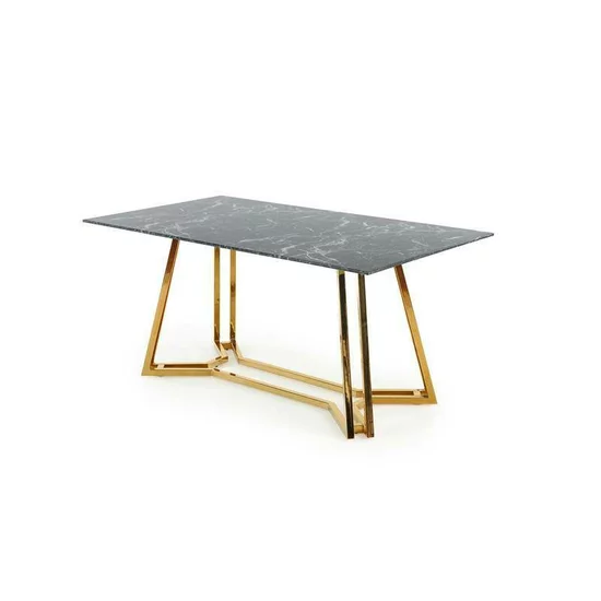 Masă Konami dreptunghiulară, blat sticlă gri, structură metalică auriu, 160x90x75 cm, gri/auriu picture - 2