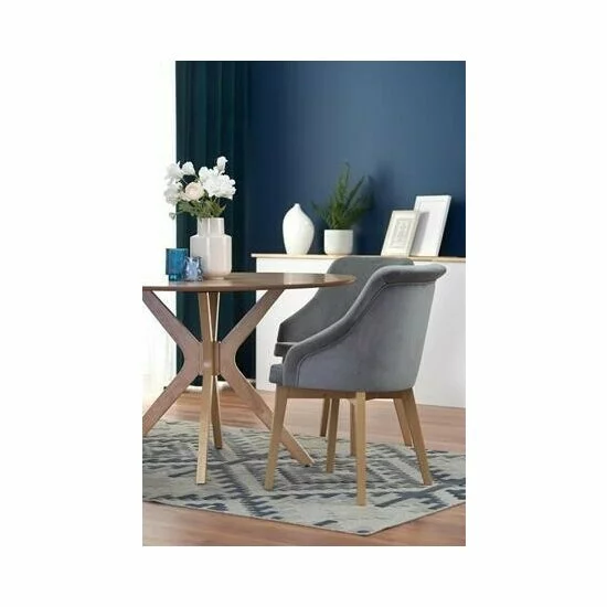 Masă Nicolas, rotundă, MDF furniruit și lemn masiv, 120x77 cm, natur picture - 4