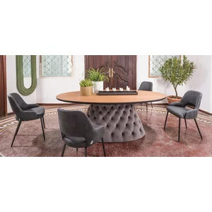 Masă Oslo, ovală, MDF furniruit și lemn masiv, 200x115x78 cm, stejar