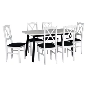 Masă Oslo 6 extensibilă, design minimalist, structură lemn masiv, 140-180x80x76 cm, alb