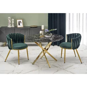 Masă Raymond 2 rotundă, blat sticlă marmorat, structură metalică, diametru 100x73 cm, negru/gold