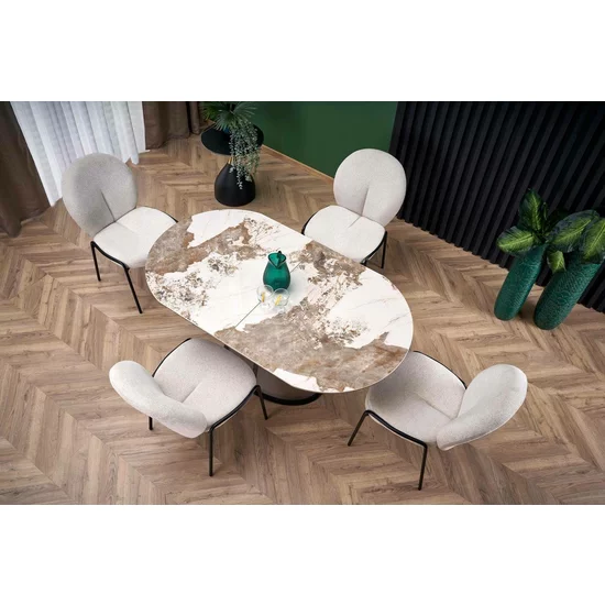 Masă Robinson extensibilă, blat ceramică marmură, picioare oțel vopsit, 160-200x90x76 cm, bej/capuccino/negru picture - 6